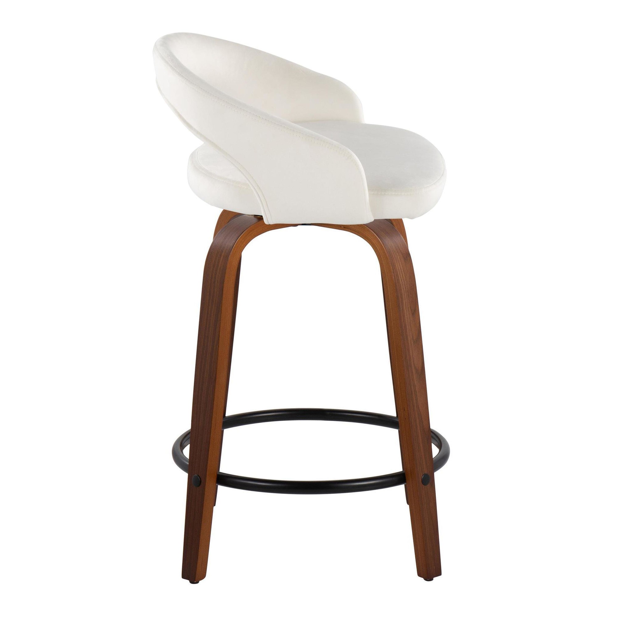 Grotto Walnut White Velvet Contemporary Counter Stools 24" (Set of 2) 5 Grotto Walnut White Velvet Contemporary Counter Stools 24" (Set of 2) - Image 5