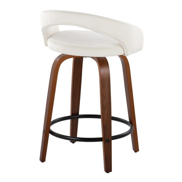 Grotto Walnut White Velvet Contemporary Counter Stools 24 Set of 2 5