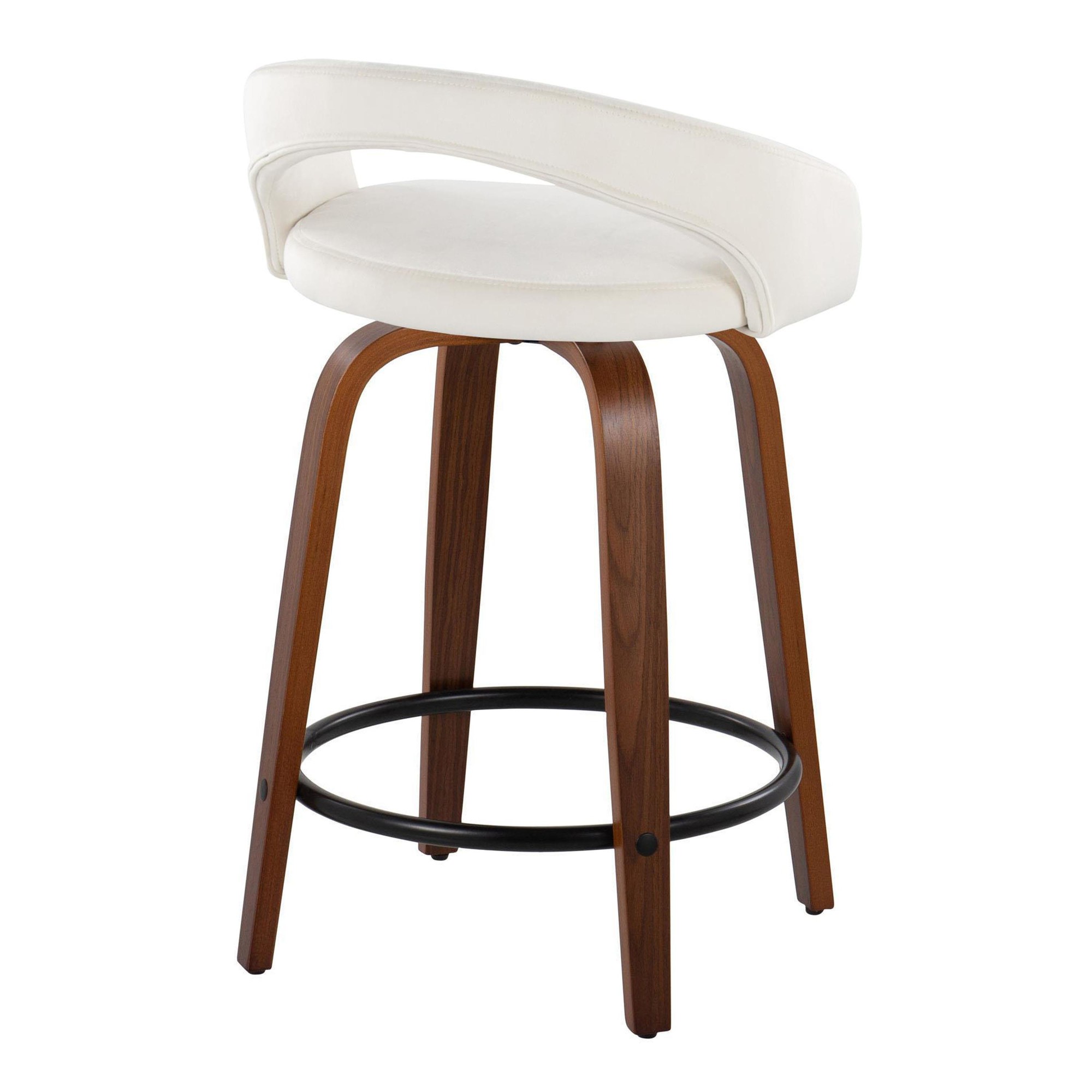 Grotto Walnut White Velvet Contemporary Counter Stools 24" (Set of 2) 6 Grotto Walnut White Velvet Contemporary Counter Stools 24" (Set of 2) - Image 6