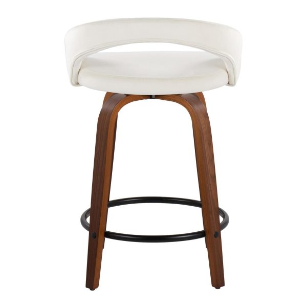 Grotto Walnut White Velvet Contemporary Counter Stools 24 Set of 2 6