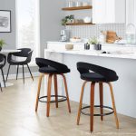 Grotto Walnut Wood Black Velvet Contemporary Counter Stool (Set of 2) 12 Grotto Walnut Wood Black Velvet Contemporary Counter Stool (Set of 2)