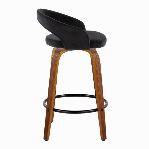 Grotto Walnut Wood Black Velvet Contemporary Counter Stool Set of 2 4