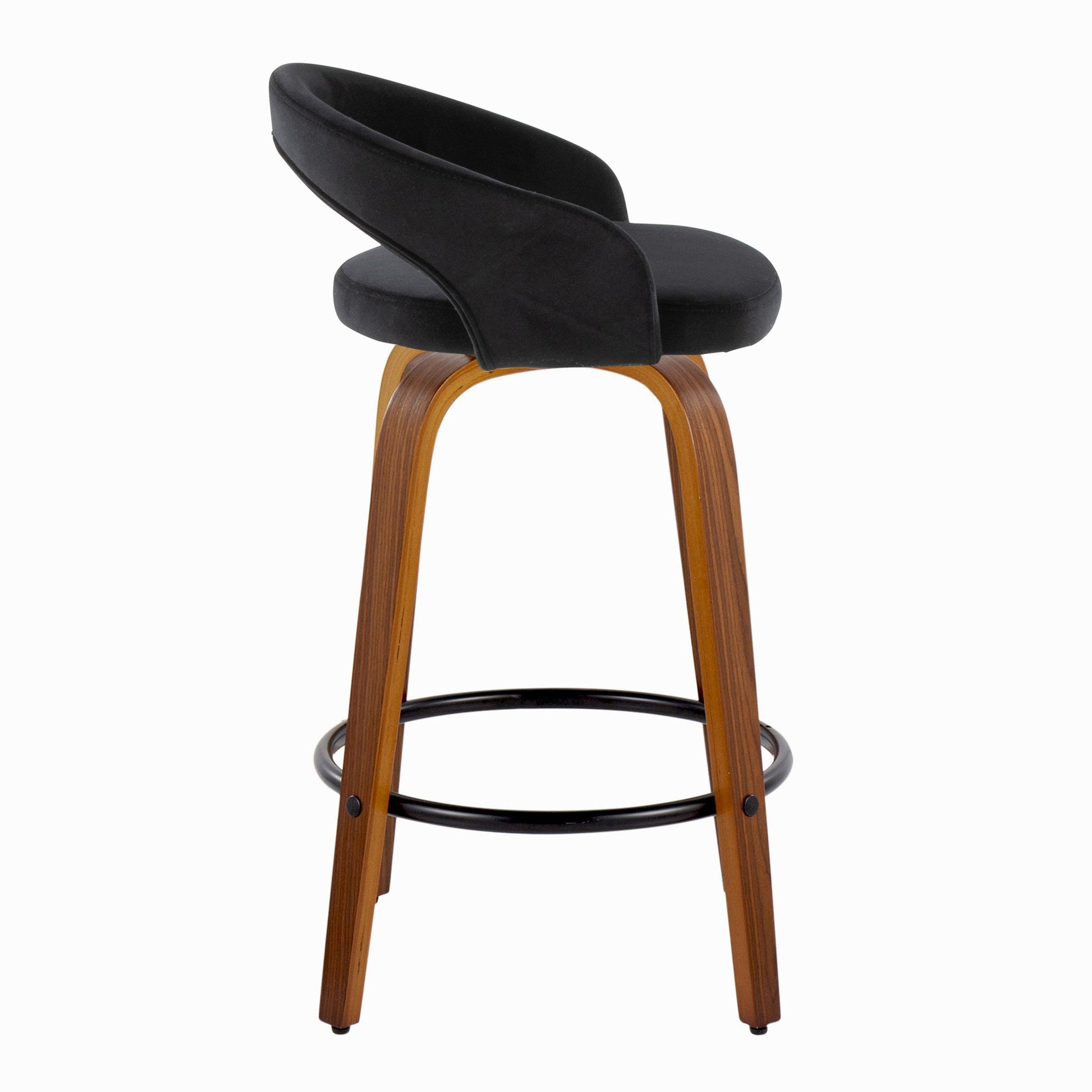 Grotto Walnut Wood Black Velvet Contemporary Counter Stool (Set of 2) 5 Grotto Walnut Wood Black Velvet Contemporary Counter Stool (Set of 2) - Image 5