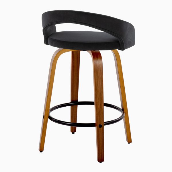 Grotto Walnut Wood Black Velvet Contemporary Counter Stool Set of 2 5