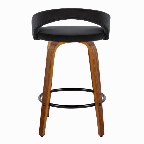 Grotto Walnut Wood Black Velvet Contemporary Counter Stool Set of 2 6