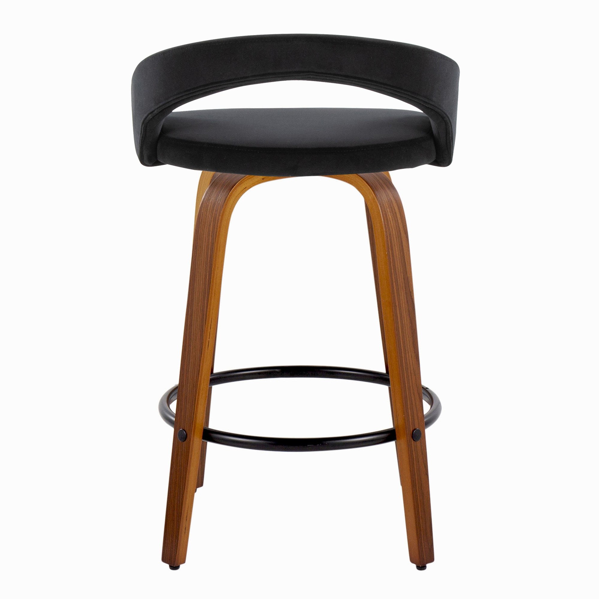 Grotto Walnut Wood Black Velvet Contemporary Counter Stool (Set of 2) 7 Grotto Walnut Wood Black Velvet Contemporary Counter Stool (Set of 2) - Image 7