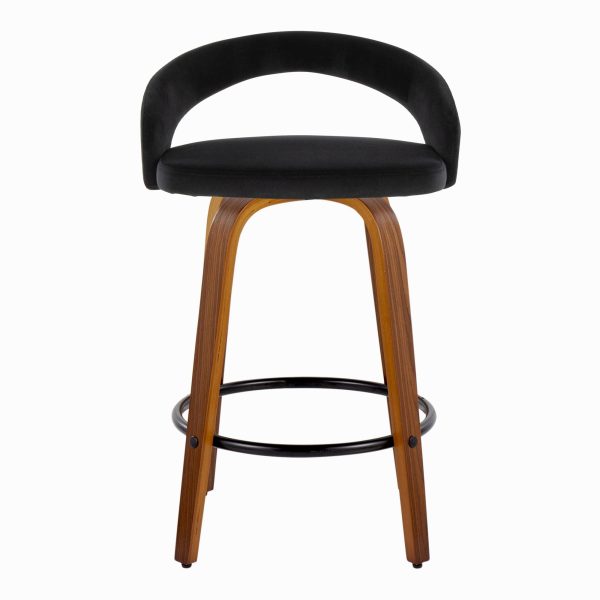 Grotto Walnut Wood Black Velvet Contemporary Counter Stool Set of 2 7
