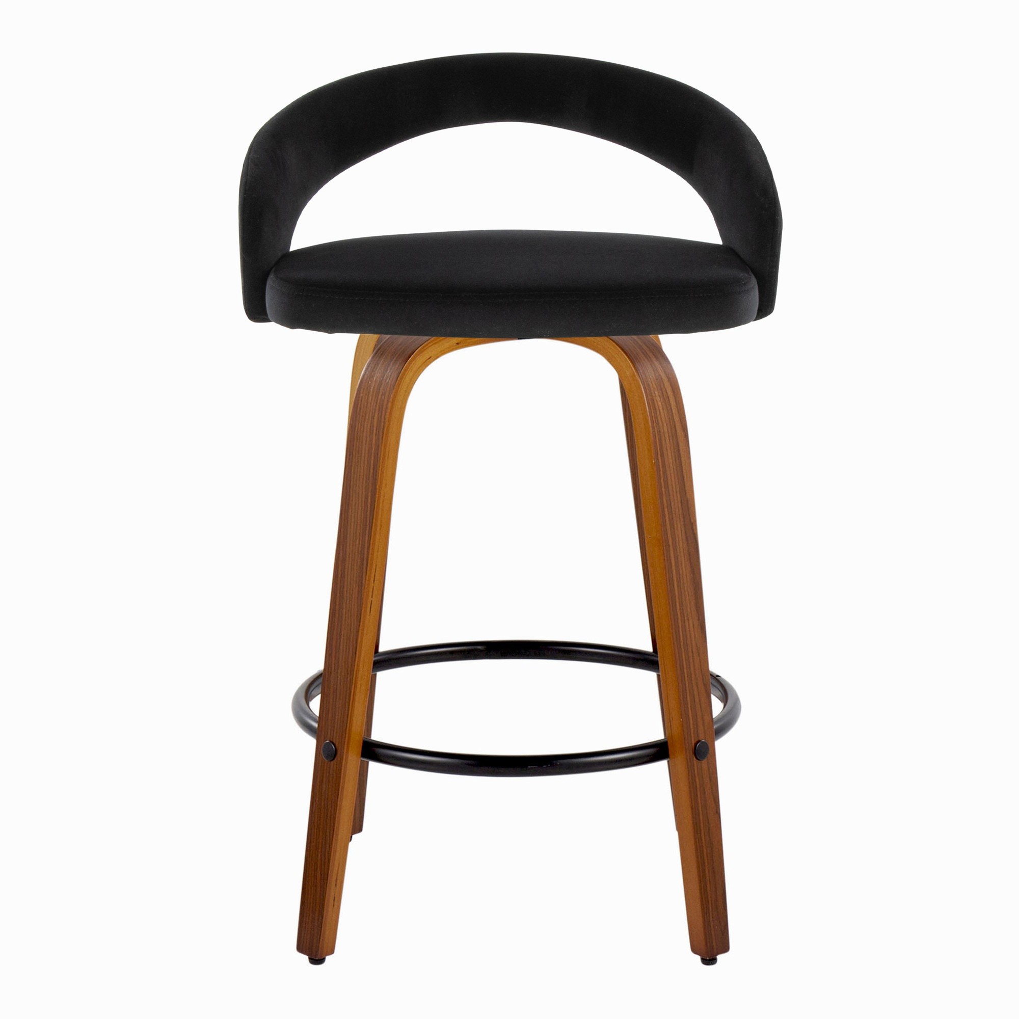 Grotto Walnut Wood Black Velvet Contemporary Counter Stool (Set of 2) 8 Grotto Walnut Wood Black Velvet Contemporary Counter Stool (Set of 2) - Image 8