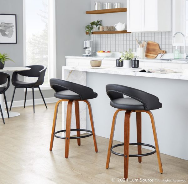 Grotto Walnut and Black Contemporary Swivel Counter Stools Set of 2 1