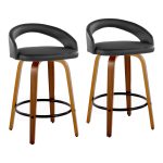 Grotto Walnut and Black Contemporary Swivel Counter Stools (Set of 2) 13 Grotto Walnut and Black Contemporary Swivel Counter Stools (Set of 2)