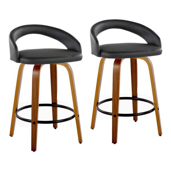 Grotto Walnut and Black Contemporary Swivel Counter Stools Set of 2 2