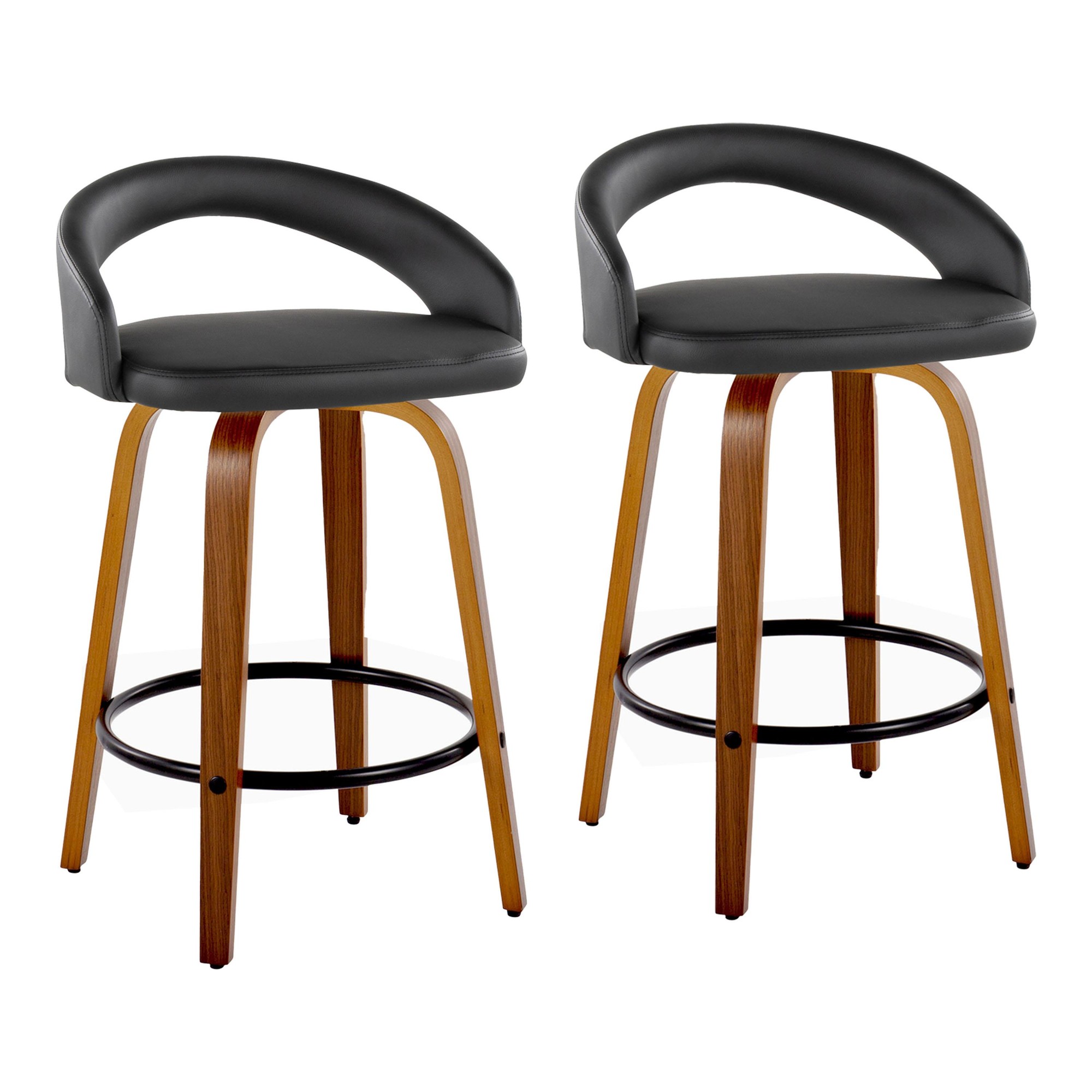 Grotto Walnut and Black Contemporary Swivel Counter Stools (Set of 2) 3 Grotto Walnut and Black Contemporary Swivel Counter Stools (Set of 2) - Image 3