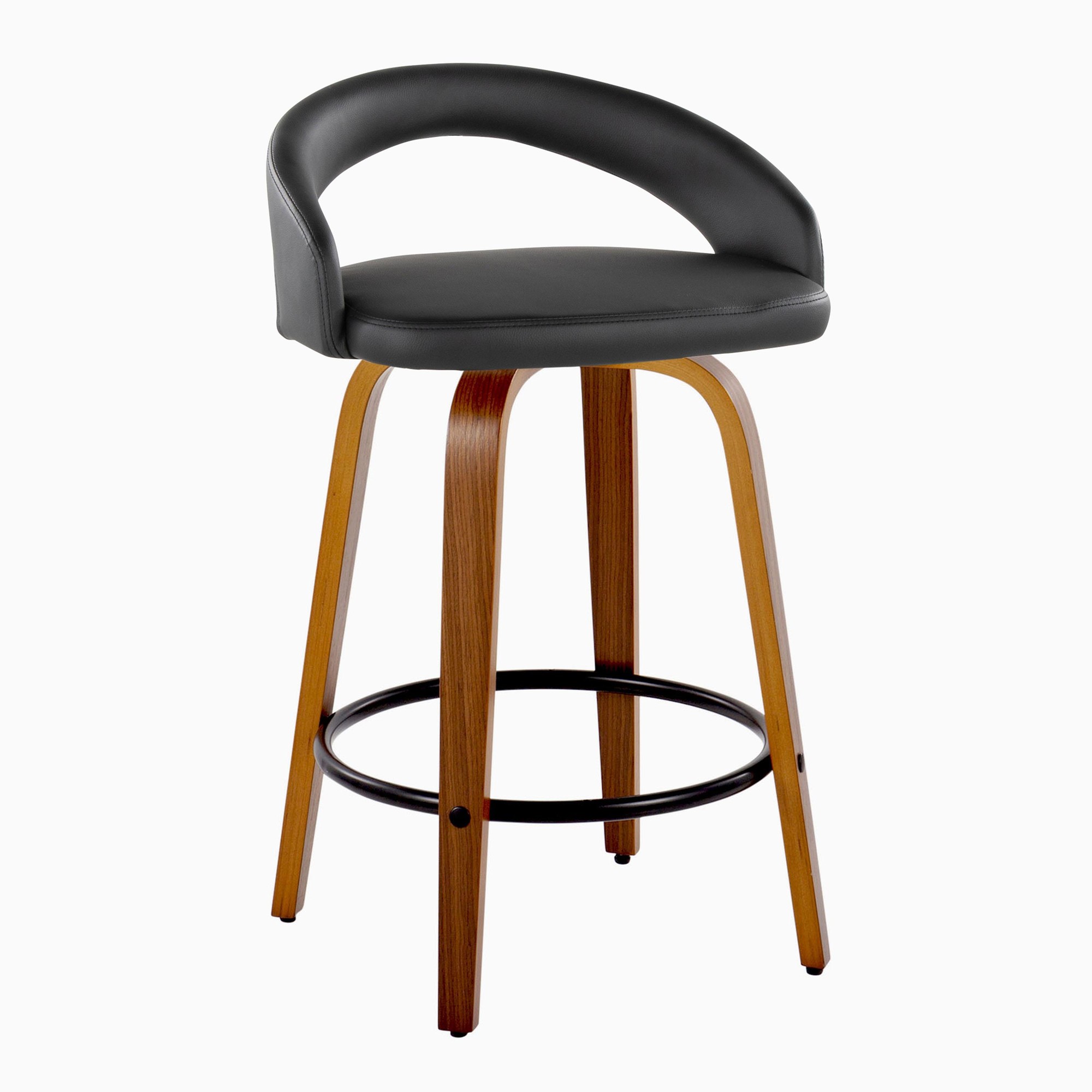 Grotto Walnut and Black Contemporary Swivel Counter Stools (Set of 2) 4 Grotto Walnut and Black Contemporary Swivel Counter Stools (Set of 2) - Image 4