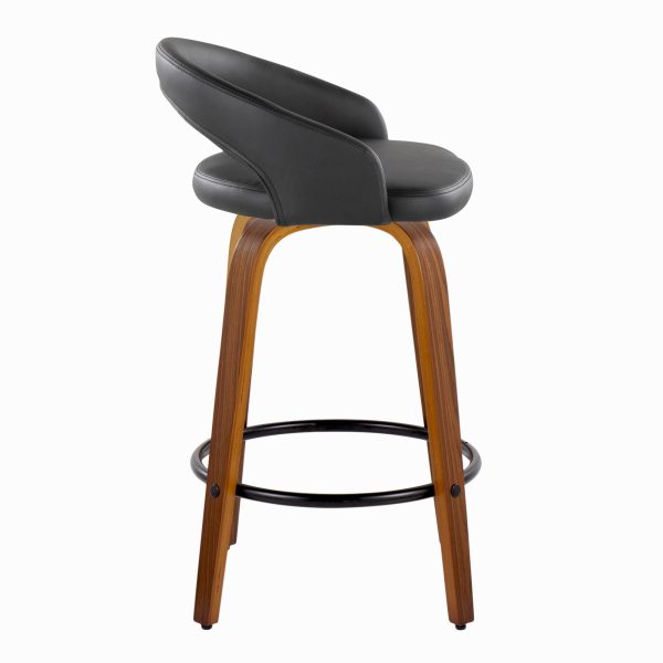 Grotto Walnut and Black Contemporary Swivel Counter Stools Set of 2 4