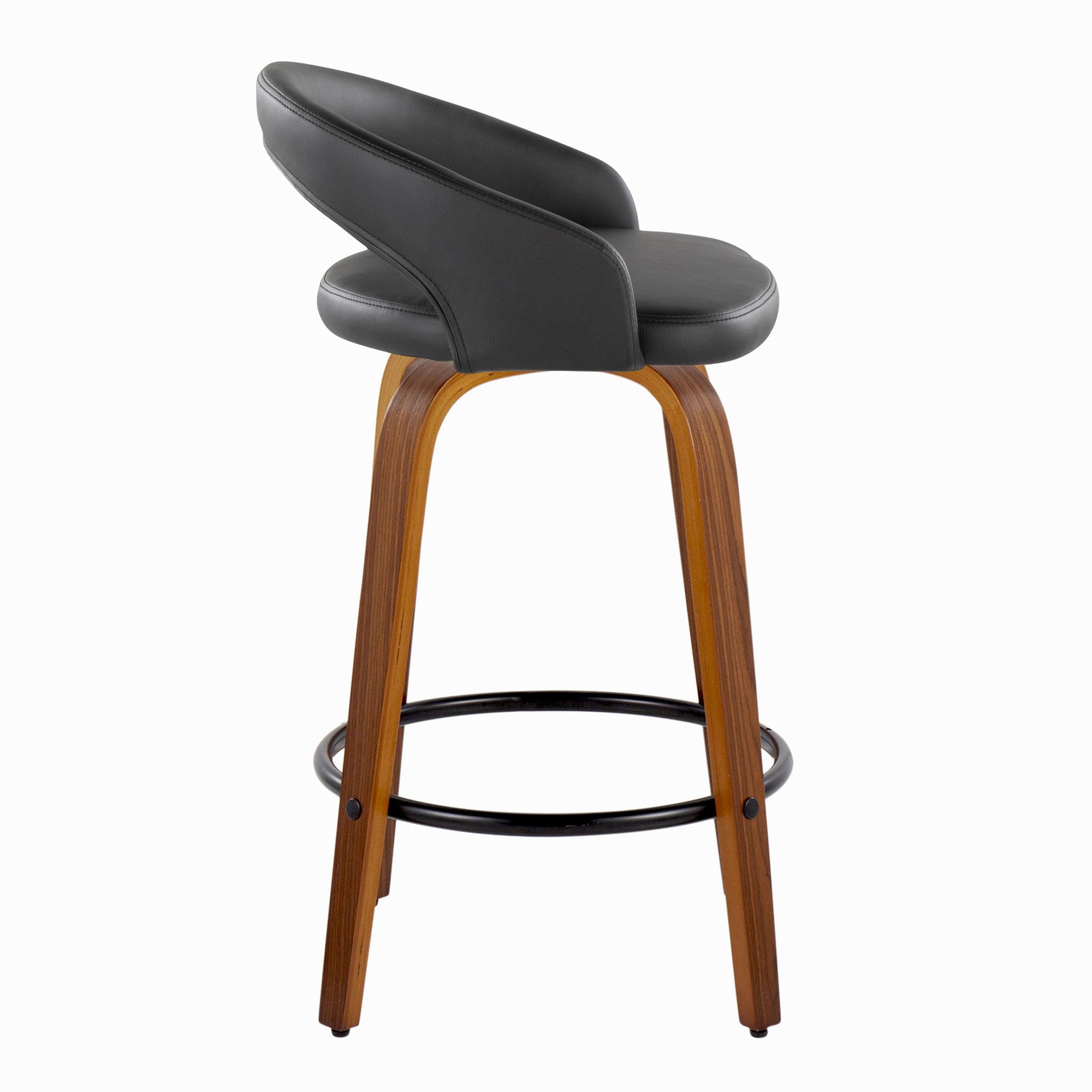Grotto Walnut and Black Contemporary Swivel Counter Stools (Set of 2) 5 Grotto Walnut and Black Contemporary Swivel Counter Stools (Set of 2) - Image 5