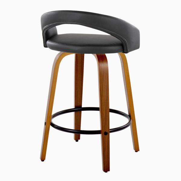 Grotto Walnut and Black Contemporary Swivel Counter Stools Set of 2 5