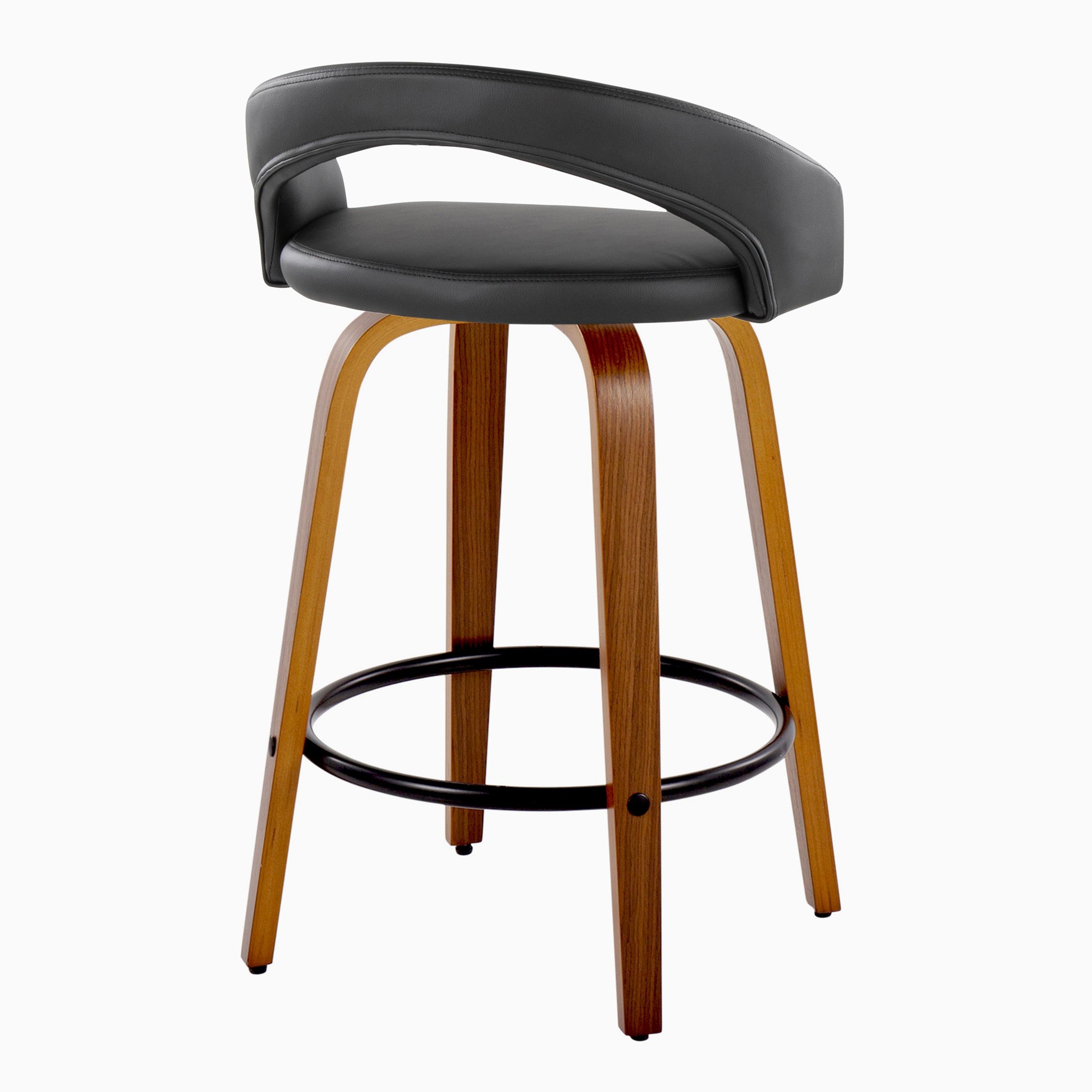 Grotto Walnut and Black Contemporary Swivel Counter Stools (Set of 2) 6 Grotto Walnut and Black Contemporary Swivel Counter Stools (Set of 2) - Image 6