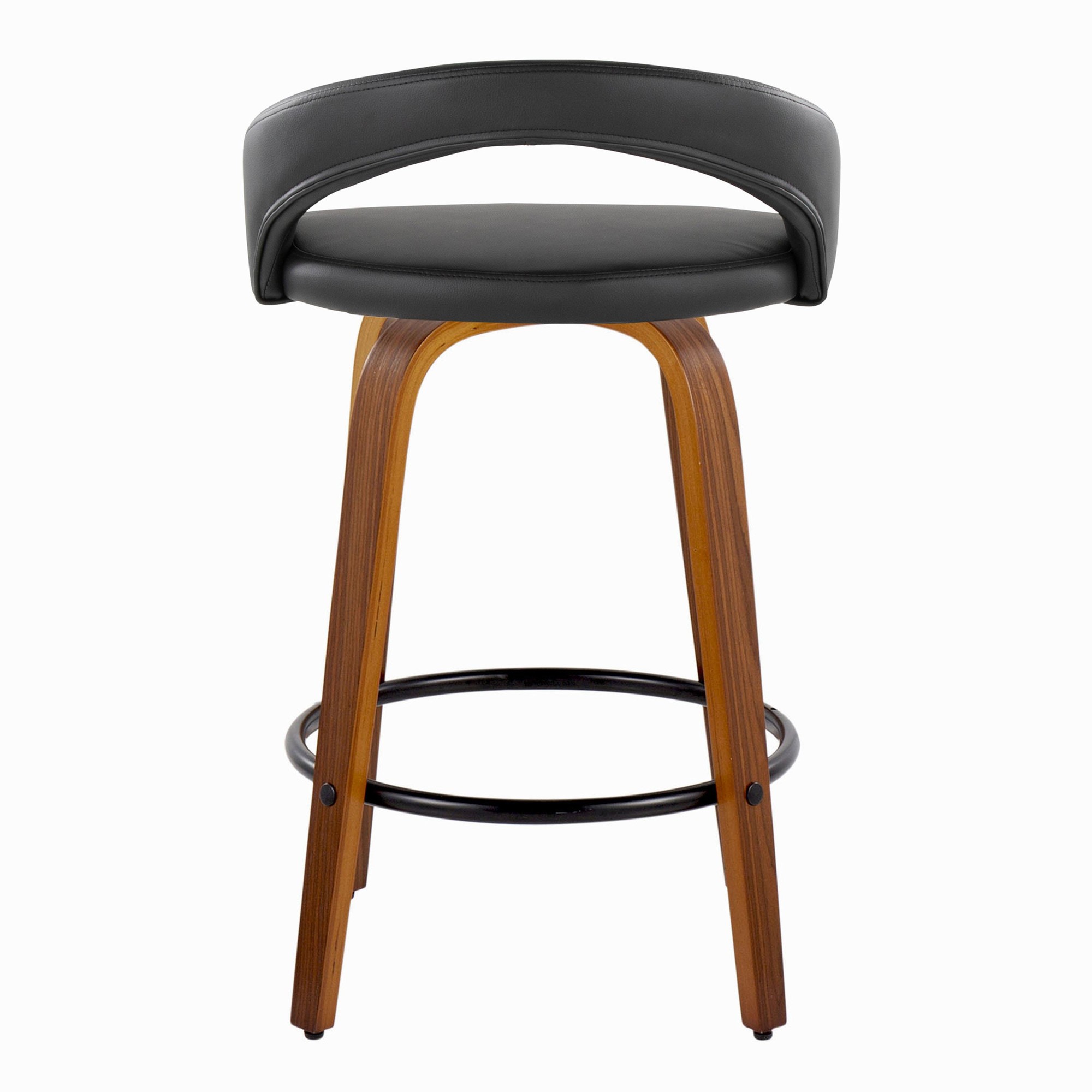 Grotto Walnut and Black Contemporary Swivel Counter Stools (Set of 2) 7 Grotto Walnut and Black Contemporary Swivel Counter Stools (Set of 2) - Image 7