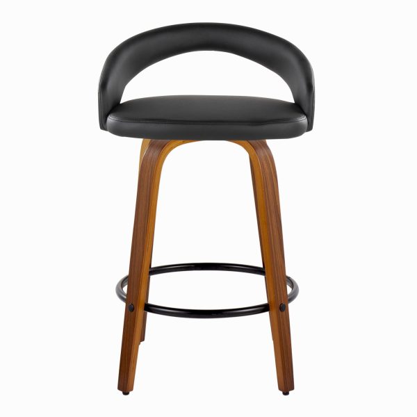 Grotto Walnut and Black Contemporary Swivel Counter Stools Set of 2 7