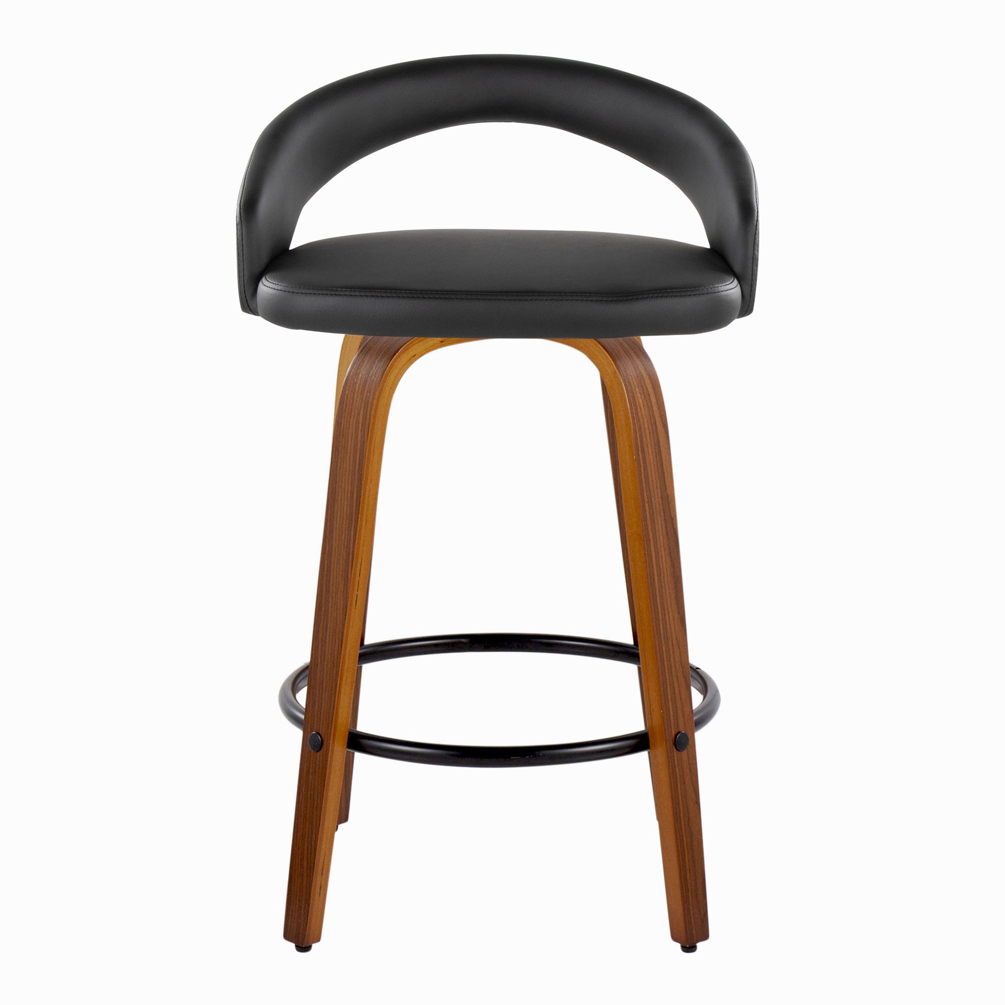 Grotto Walnut and Black Contemporary Swivel Counter Stools (Set of 2) 8 Grotto Walnut and Black Contemporary Swivel Counter Stools (Set of 2) - Image 8