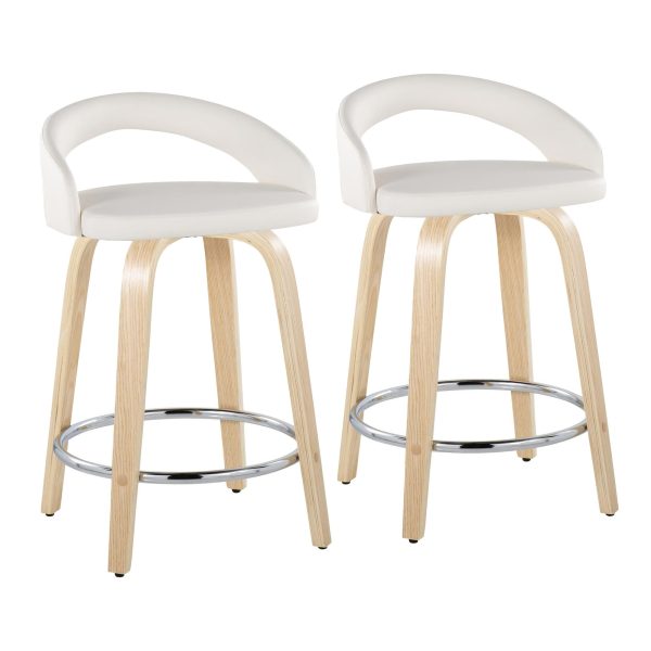 Grotto White Faux Leather 24 Contemporary Swivel Stool Set of 2 2