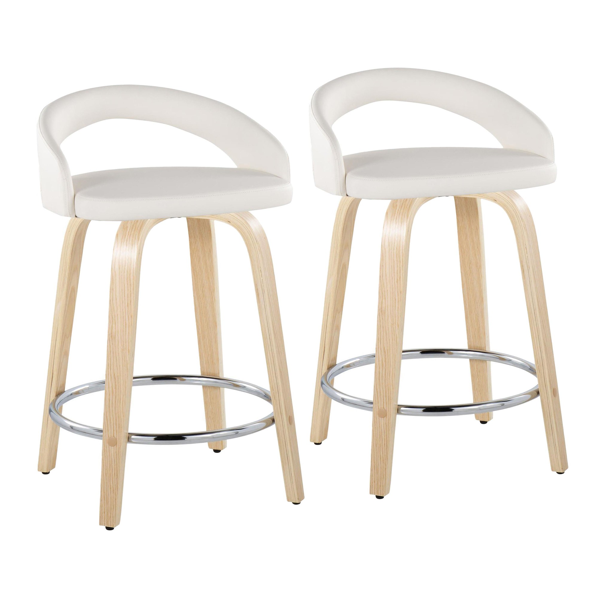 Grotto White Faux Leather 24" Contemporary Swivel Stool (Set of 2) 3 Grotto White Faux Leather 24" Contemporary Swivel Stool (Set of 2) - Image 3