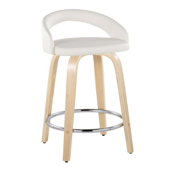 Grotto White Faux Leather 24 Contemporary Swivel Stool Set of 2 3