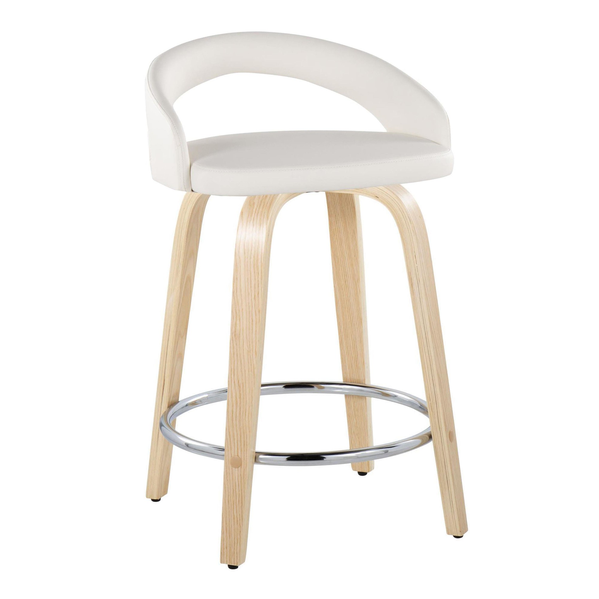 Grotto White Faux Leather 24" Contemporary Swivel Stool (Set of 2) 4 Grotto White Faux Leather 24" Contemporary Swivel Stool (Set of 2) - Image 4
