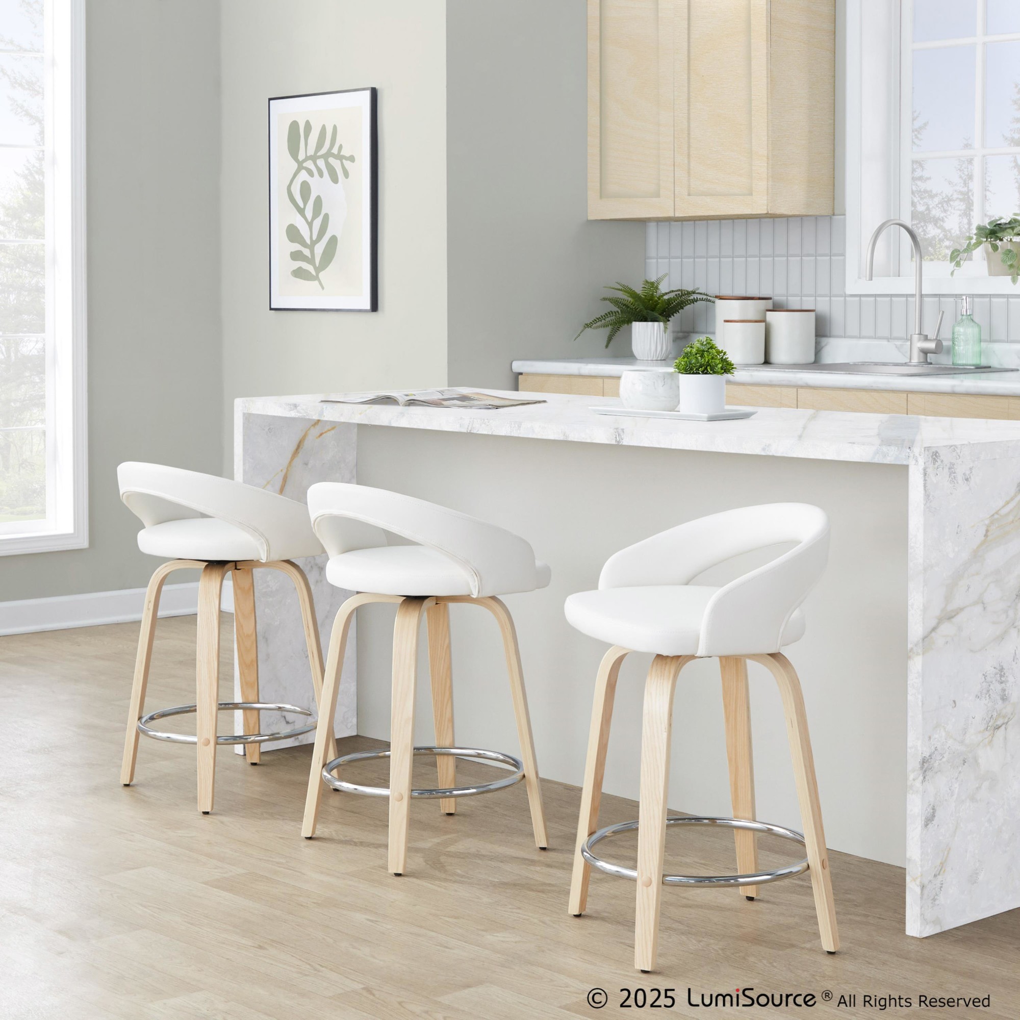 Grotto White Faux Leather 24" Contemporary Swivel Stool (Set of 2) 1 Grotto White Faux Leather 24" Contemporary Swivel Stool (Set of 2)