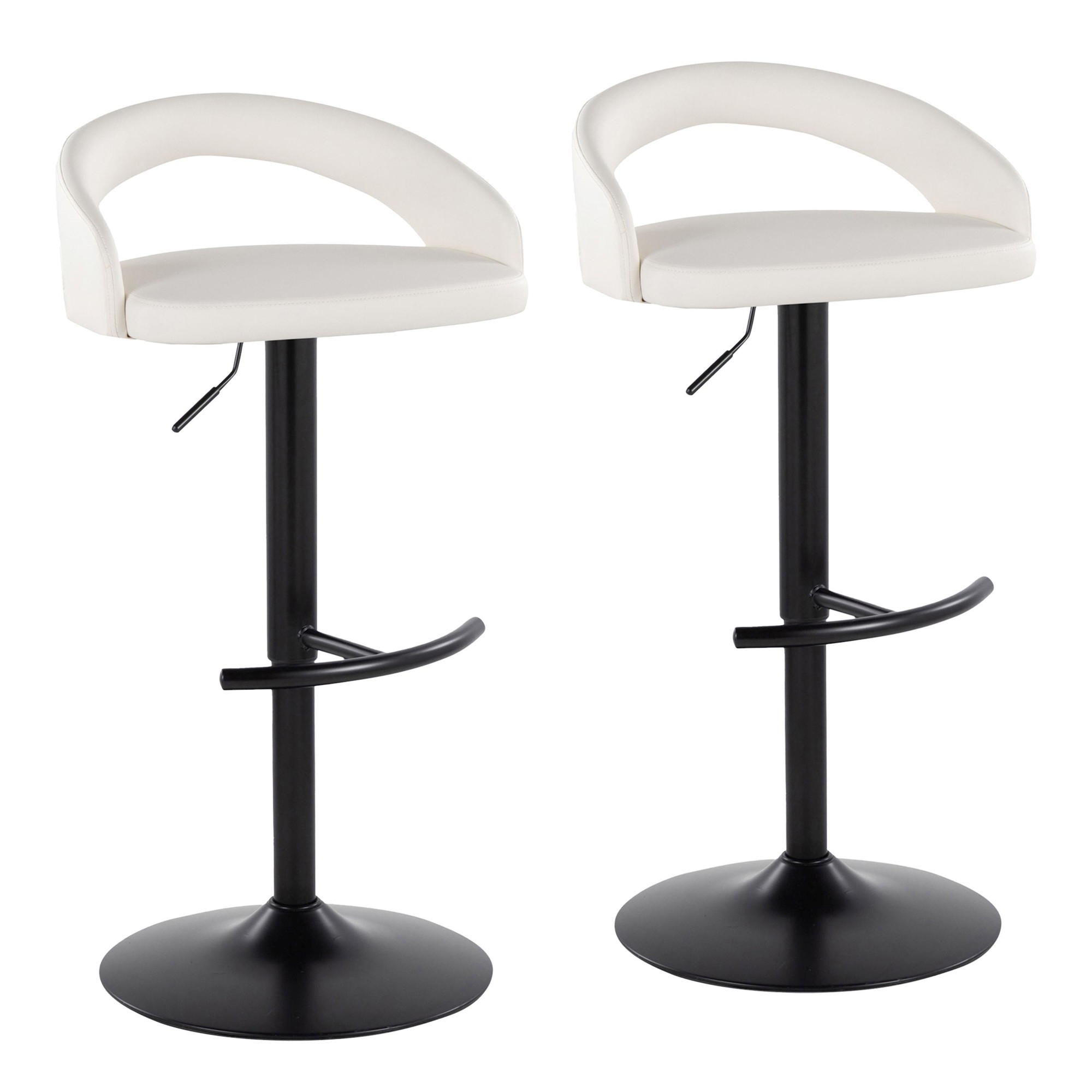 Grotto White Faux Leather Black Metal Contemporary Barstools (Set of 2) 3 Grotto White Faux Leather Black Metal Contemporary Barstools (Set of 2) - Image 3