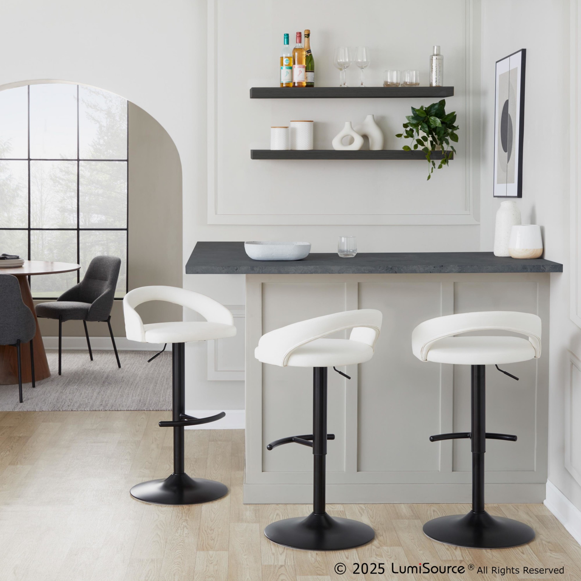 Grotto White Faux Leather Black Metal Contemporary Barstools (Set of 2) 1 Grotto White Faux Leather Black Metal Contemporary Barstools (Set of 2)