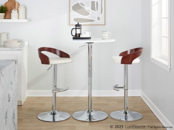 Grotto White Faux Leather Chrome Adjustable Barstool Set of 2 2