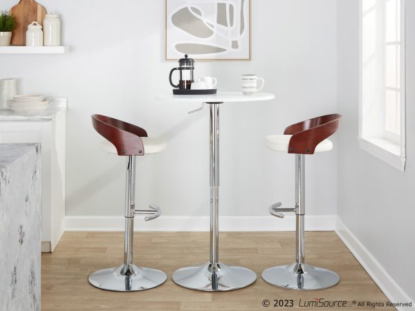 Grotto White Faux Leather Chrome Adjustable Barstool Set of 2 3