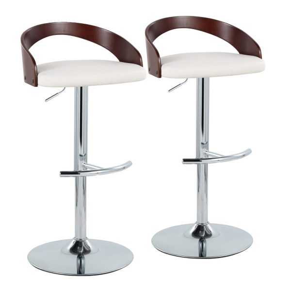 Grotto White Faux Leather Chrome Adjustable Barstool Set of 2 4