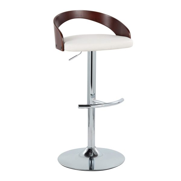 Grotto White Faux Leather Chrome Adjustable Barstool Set of 2 5