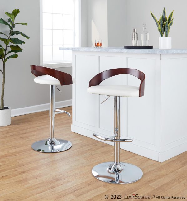 Grotto White Faux Leather Chrome Adjustable Barstool Set of 2