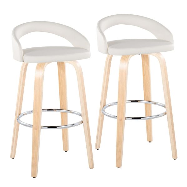 Grotto White Faux Leather Contemporary Swivel Barstools 30 Inch Set of 2 2