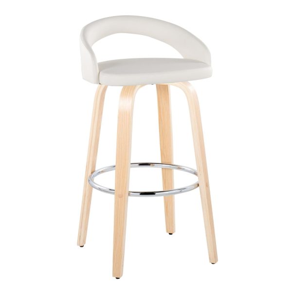 Grotto White Faux Leather Contemporary Swivel Barstools 30 Inch Set of 2 3