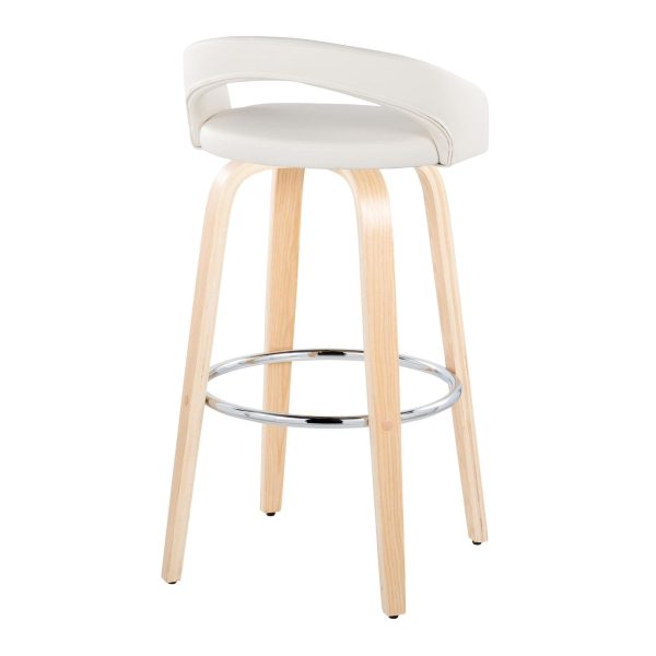 Grotto White Faux Leather Contemporary Swivel Barstools 30 Inch Set of 2 5