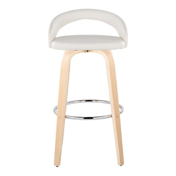 Grotto White Faux Leather Contemporary Swivel Barstools 30 Inch Set of 2 7