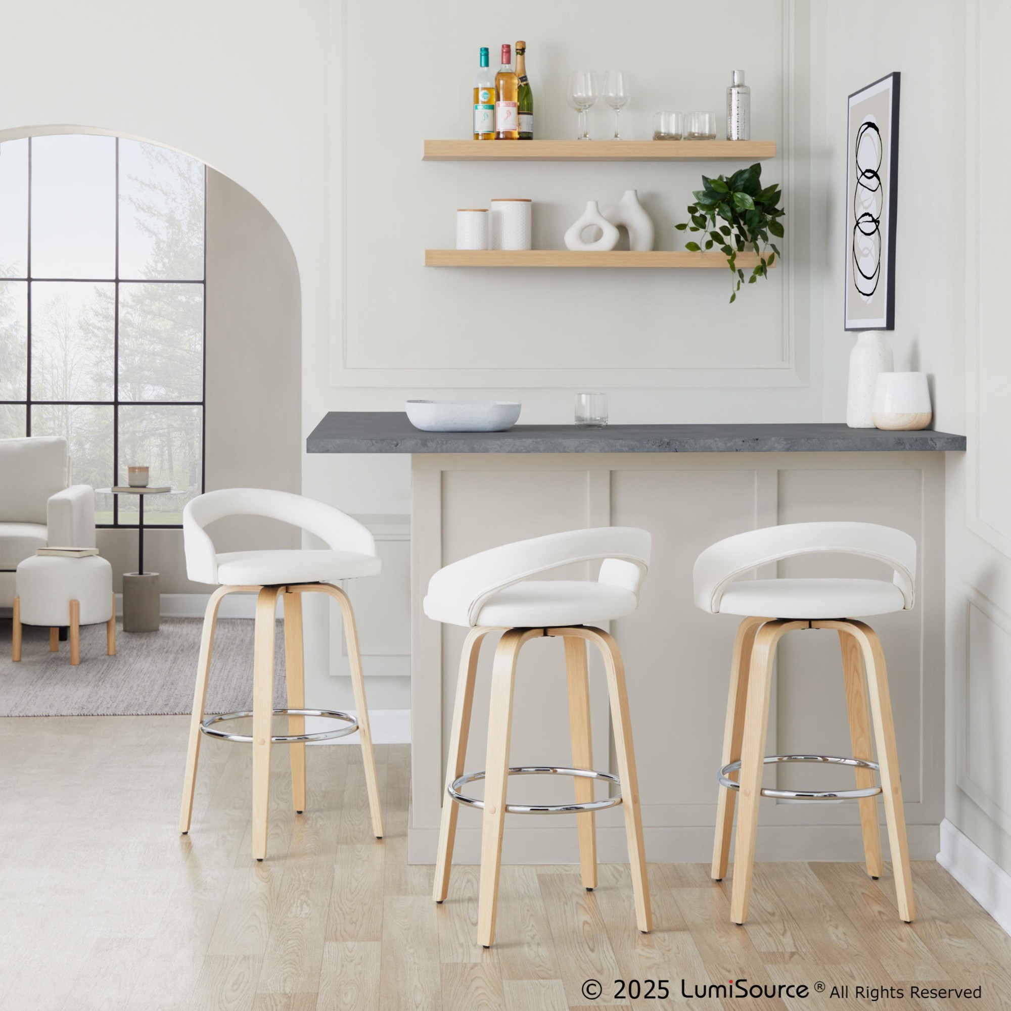 Grotto White Faux Leather Contemporary Swivel Barstools 30-Inch (Set of 2) 1 Grotto White Faux Leather Contemporary Swivel Barstools 30-Inch (Set of 2)