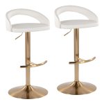 Grotto White Faux Leather Gold Contemporary Adjustable Barstool (Set of 2)