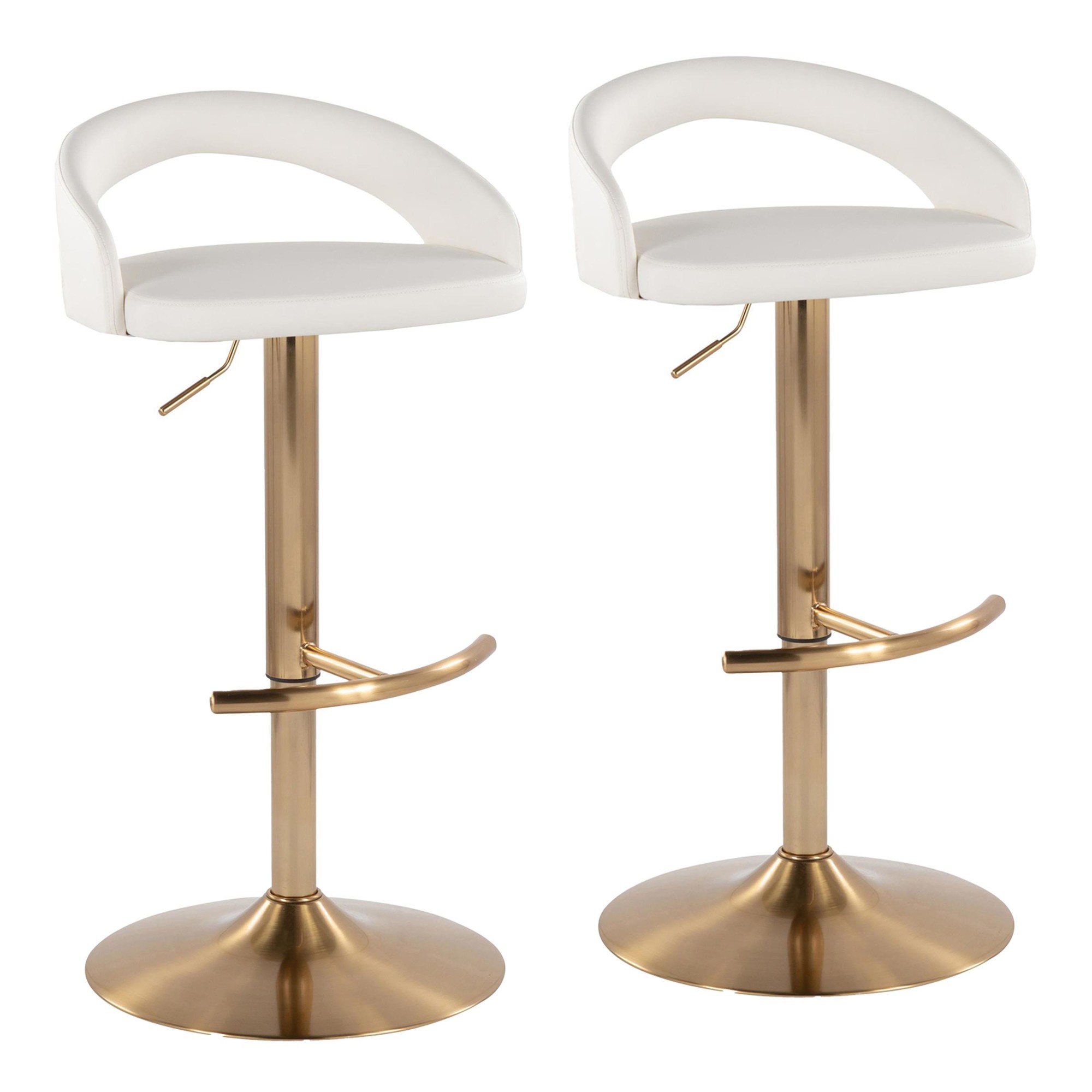 Grotto White Faux Leather Gold Contemporary Adjustable Barstool (Set of 2) 3 Grotto White Faux Leather Gold Contemporary Adjustable Barstool (Set of 2) - Image 3