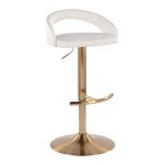 Grotto White Faux Leather Gold Contemporary Adjustable Barstool (Set of 2)