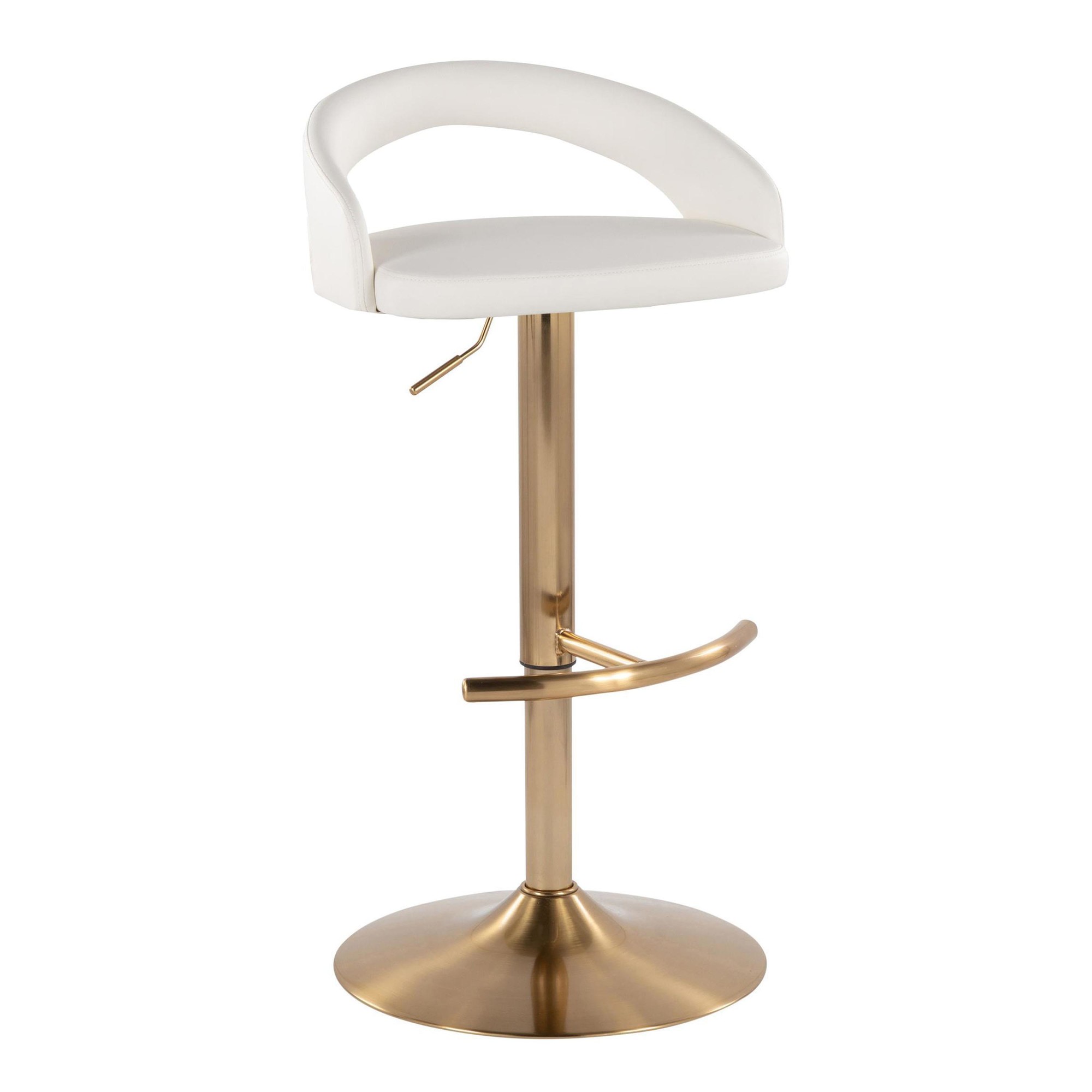 Grotto White Faux Leather Gold Contemporary Adjustable Barstool (Set of 2) 4 Grotto White Faux Leather Gold Contemporary Adjustable Barstool (Set of 2) - Image 4
