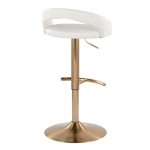 Grotto White Faux Leather Gold Contemporary Adjustable Barstool (Set of 2)