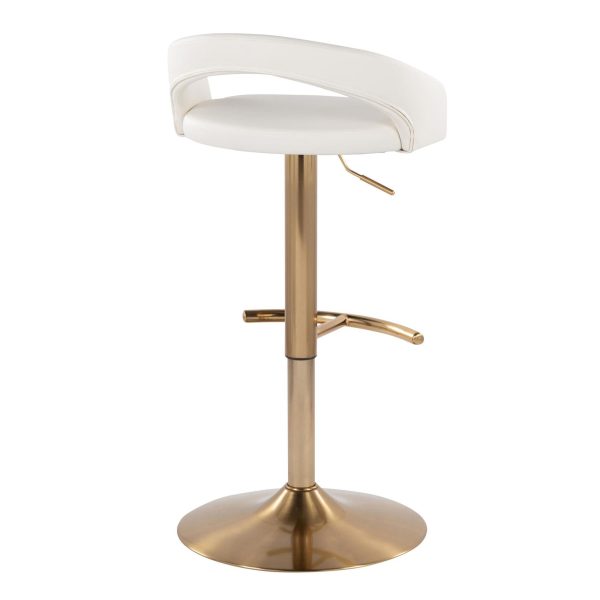 Grotto White Faux Leather Gold Contemporary Adjustable Barstool Set of 2 5