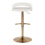 Grotto White Faux Leather Gold Contemporary Adjustable Barstool (Set of 2)