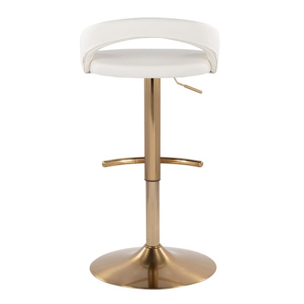 Grotto White Faux Leather Gold Contemporary Adjustable Barstool Set of 2 6