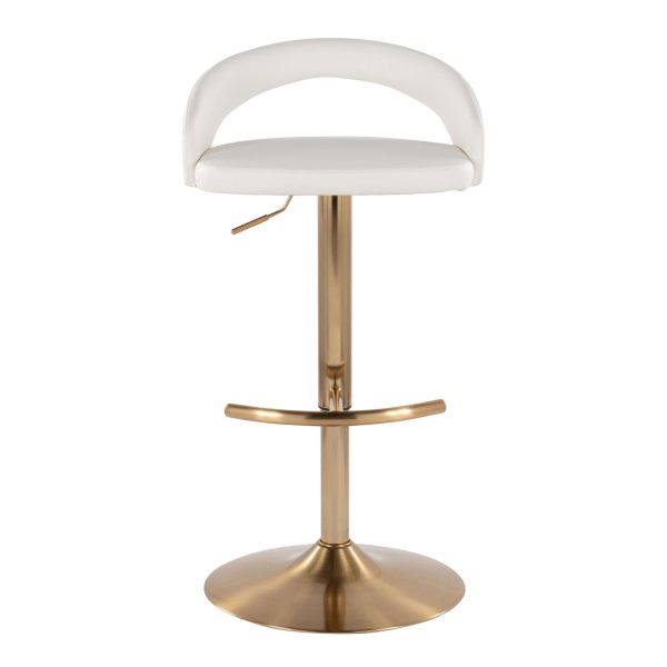Grotto White Faux Leather Gold Contemporary Adjustable Barstool Set of 2 7